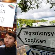 Vänster: Demonstrationer i Stockholm mot utvisningarna, arkivbild. Höger: Migrationsverkets förvar i Kållered.