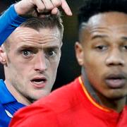 Leicesters Jamie Vardy och Liverpools Nathaniel Clyne.