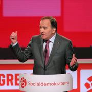 Stefan Löfven under sitt avskedstal. 