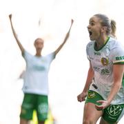 Hammarbys Anna Jøsendal jublar efter 3-1 under fotbollsmatchen i Damallsvenskan mellan Hammarby och Djurgården.