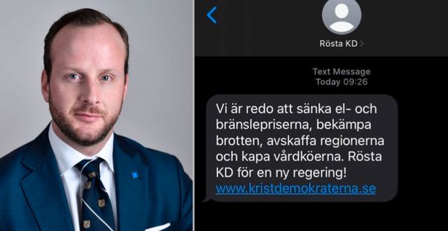 Christian Carlsson och KD:s sms.  TT/skärmdump
