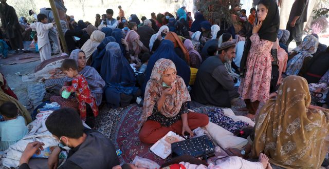 Flyktingar som flytt undan talibanerna har samlats i en park i Kabul.  Rahmat Gul / TT NYHETSBYRÅN