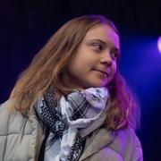 Thunberg under demonstrationen i Amsterdam. 