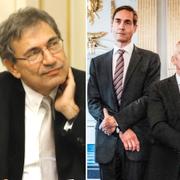 Atatürk, Pamuk samt Svenska Akademiens Mats Melin, Eric M Runesson och Kjell Espmark. Arkivbilder. 