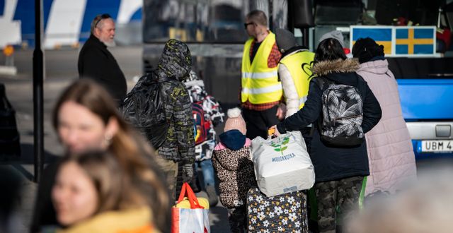 Ukrainska flyktingar i Karlskrona tidigare under våren. Johan Nilsson/TT
