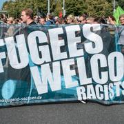 Refugees welcome-manifestation i Dresden i Tyskland.