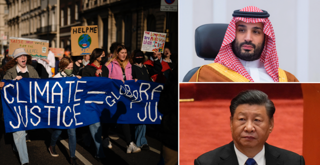 Demonstranter, Saudiarabiens kronprins Mohammed bin Salman, Kinas president Xi Jinping. TT