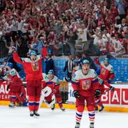 Tjeckien firar segern mot USA i kvartsfinalen.