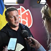 Socialdemokraternas partisekreterare Tobias Baudin (S) vid en tidigare presskonferens.