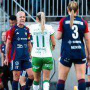 Rosengårds Caroline Seger reagerar under fotbollsmatchen i Damallsvenskan mellan Hammarby och FC Rosengård den 20 maj 2024 i Stockholm.