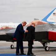 President Donald Trump and Russia's President Vladimir Putin talk, Friday, Aug. 15, 2025, at Joint Base Elmendorf-Richardson, Alaska. (AP Photo/Julia Demaree Nikhinson)  AKJN113