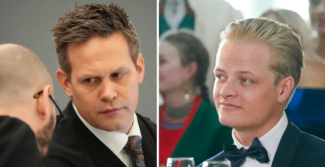 Åklagaren Sturla Henriksbø och förundersökningsledaren Andreas Kruszewski i rättsalen/Arkivbild på Marius Borg Høiby. 