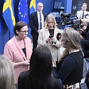 Utrikesminister Maria Malmer Stenergard (M) möter media efter  pressbriefing om Mellanöstern.