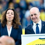  Andrea Möllerberg, generalsekreterare Svenska Fotbollförbundet, och Fredrik Reinfeldt, ordförande för Svenska Fotbollförbundet.