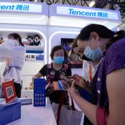 Tencent bås vid China International Fair for Trade in Services i Peking, 2021.