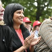 Hanna Gedin, Rossana Dinamarca och Ali Esbati från Vänterpartiet. 