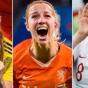 Sveriges Kosovare Asllani/Nederländernas Jackie Groenen och Englands Ellen White.