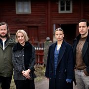 Skådespelarna Amanda Jansson, Jakob Öhrman, Rasmus Johansson och regissören Sanna Lenken från ”Jag for ner till Bror”.
