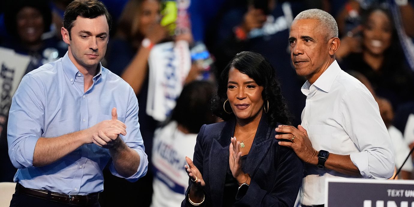 Jon Ossoff,  Keisha Lance Bottoms och Barack Obama i Georgia.