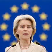 European Commission President Ursula von der Leyen delivers her speech at European Parliament Wednesday, Jan. 17, 2024 in Strasbourg, eastern France.