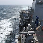 Den amerikanska jagaren USS Halsey på havet utanför Taiwan 2024. Arkivbild.
