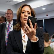 Kamala Harris på demokraternas nationella högkvarter på valdagen i november. 