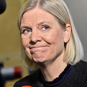 Socialdemokraternas partiledare Magdalena Andersson (S) håller en pressträff efter sitt möte med talmannen på tisdagen.