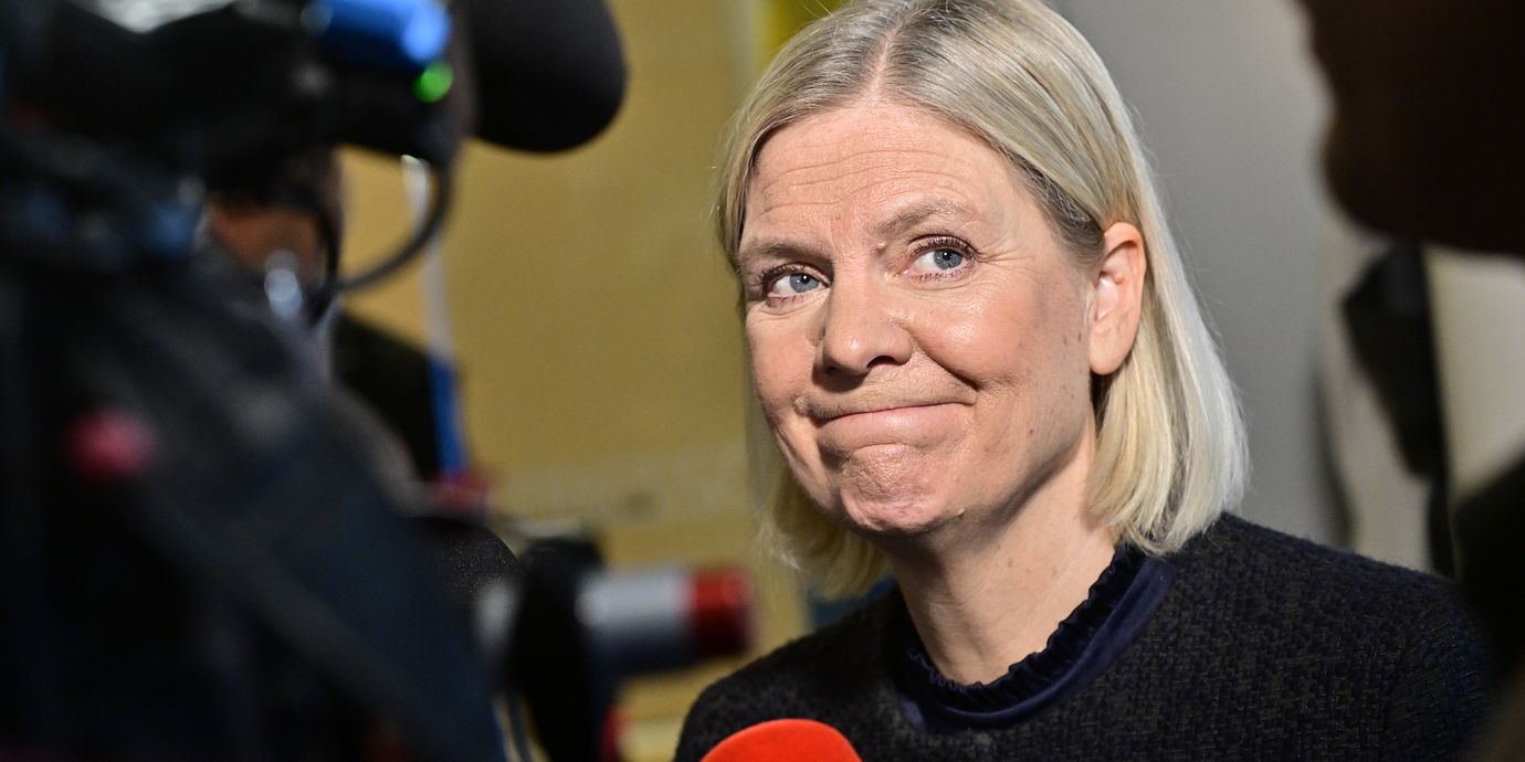 Socialdemokraternas partiledare Magdalena Andersson (S) håller en pressträff efter sitt möte med talmannen på tisdagen.