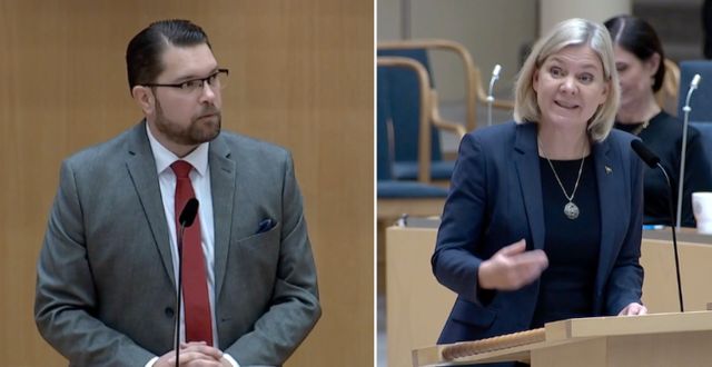 Jimmie Åkesson/Magdalena Andersson. Riksdagen