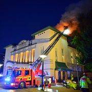Brand i Östgötatetaren i centrala Norrköping. 