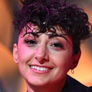 Melanie Wehbe vid torsdagens repetitioner inför Melodifestivalens semifinal i Örnsköldsvik.