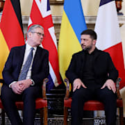 Friedrich Merz, Keir Starmer, Volodymyr Zelenskyj och Emmanuel Macron.