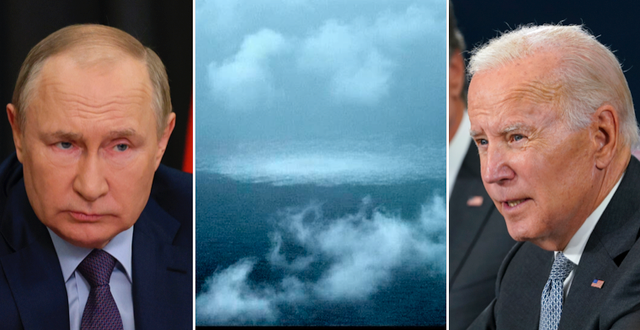 Rysslands president Vladimir Putin, en av gasläckorna i Östersjön, USA:s president Joe Biden TT
