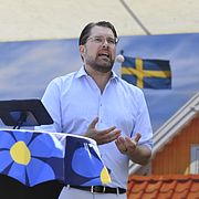 SD-ledaren Jimmie Åkesson håller tal under Almedalsveckan.