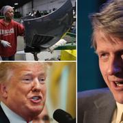 Kvinna på bilfabrik. Donald Trump. Nobelprisade Yale-ekonomen Robert Shiller. Arkivbilder.