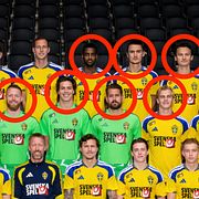 Den svenska VM-truppen. Inringade spelare har en moderklubb i Stockholms län.