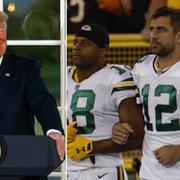 Donlad Trump och Aaron Rodgers under USA:s nationalsång med sitt Green Bay Packers. 