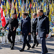 Zelenskyj tillsammans med Macron, Starmer och Merz i Kyiv tidigare i år.