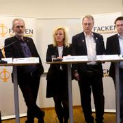 Livs ordförande Hans-Olof Nilsson, IF Metalls förbundsordförande Anders Ferbe och Cecilia Fahlberg, förbundsordförande för Unionen, Ulf Bengtsson, Sveriges Ingenjörer, och Per-Olof Sjöö, ordförande för GS