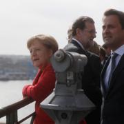 Tysklands förbundskansler Angela Merkel, Spaniens premiärminister Mariano Rajoy och Luxemburgs premiärminister Xavier Bettel på Malta.