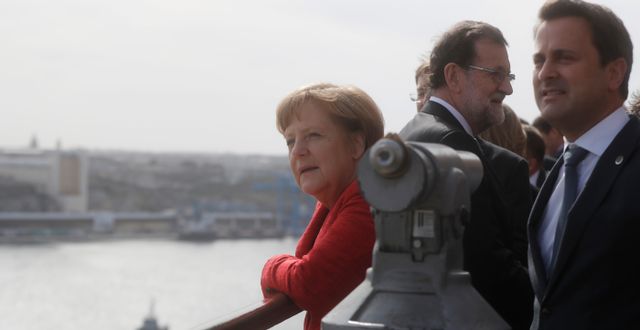 Tysklands förbundskansler Angela Merkel, Spaniens premiärminister Mariano Rajoy och Luxemburgs premiärminister Xavier Bettel på Malta. Gregorio Borgia / TT NYHETSBYRÅN