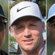 Tre män i keps: Henrik Stenson, Alex Norén och Tiger Woods.