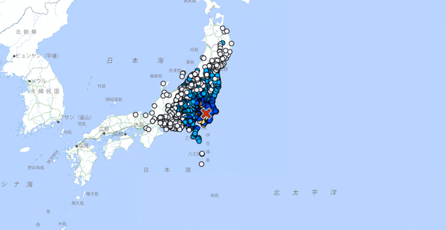 Karta över skalvet från Japan Meteorological Agency Japan Meteorological Agency