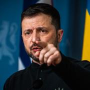 Arkivbild på Ukrainas president Volodymyr Zelenskyj vid en pressträff.