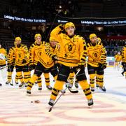 Skellefteås Axel Sandin-Pellikka jublar efter kvartsfinal tre i SHL mot Linköping.