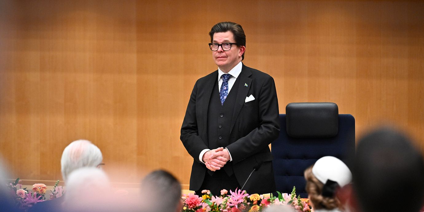 Talman Andreas Norlén vid riksmötets öppnande i riksdagens kammare.