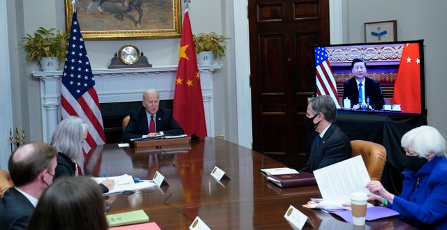 Xi Jinping med på länk i Vita huset. Susan Walsh / TT NYHETSBYRÅN