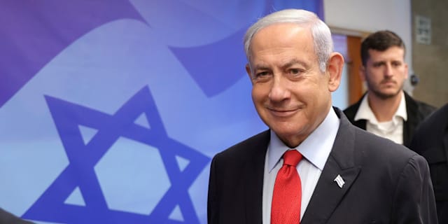 Israels premiärminister Benjamin Netanyahu i samband med ett möte tidigare i dag. Abir Sultan / AP