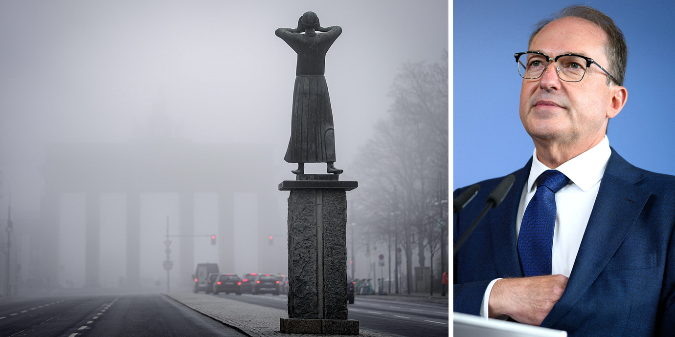 Till vänster: Berlin. Till höger: Tysklands inrikesminister Alexander Dobrint.