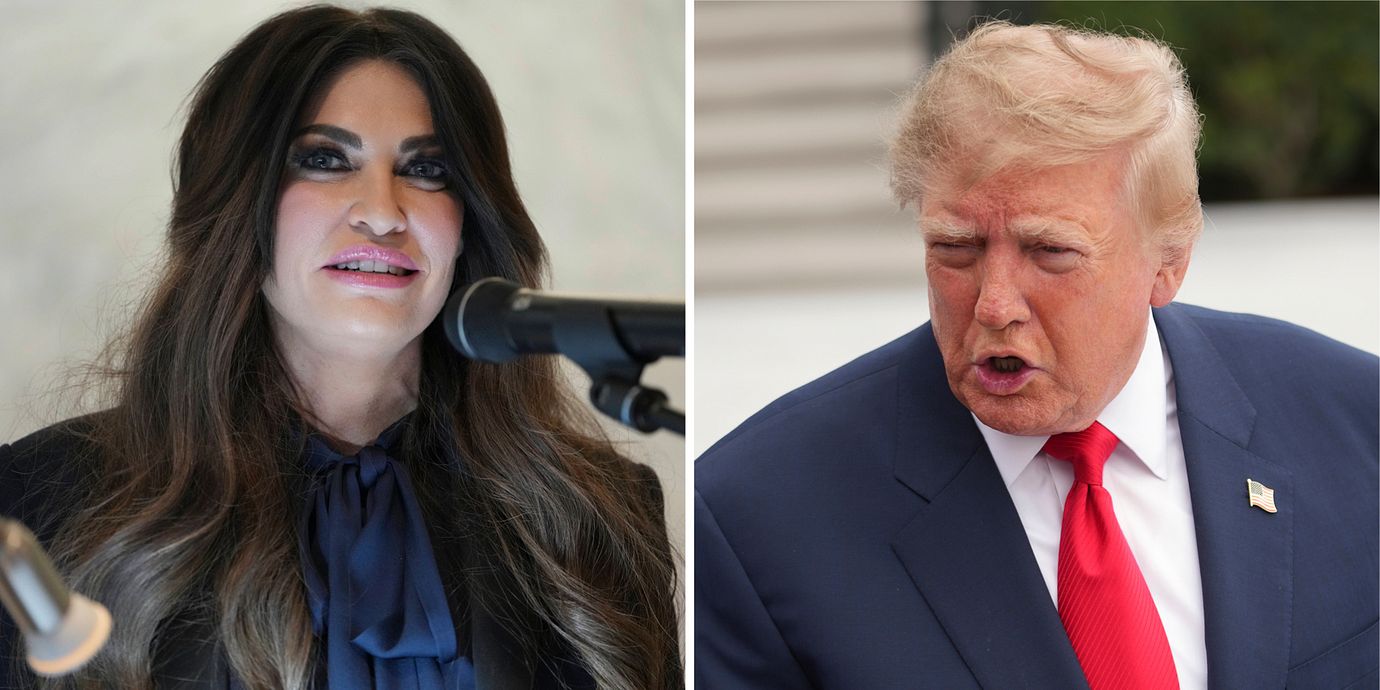 Till vänster: USA:s Greklandsambassadör Kimberly Guilfoyle. Till höger: Donald Trump fotograferad vid Vita huset i lördags.